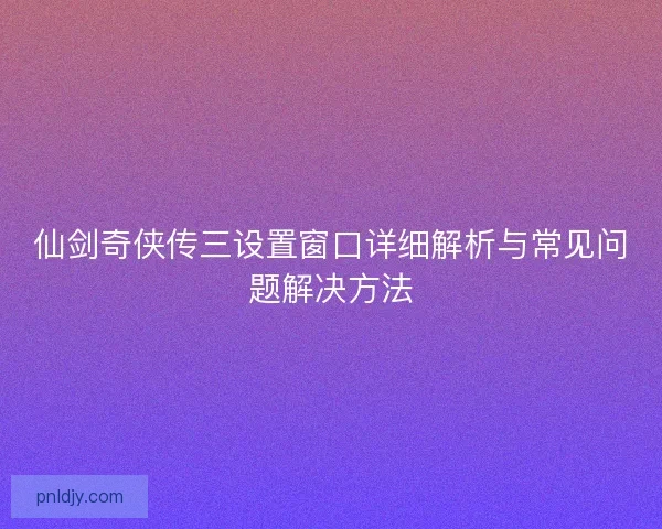 仙剑奇侠传三设置窗口详细解析与常见问题解决方法